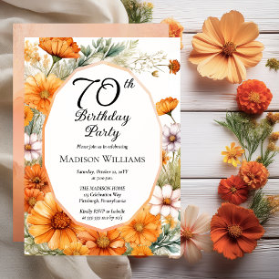 Cosmos   Marigolds Floral 70th Birthday Party Invitation