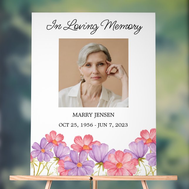 Cosmos Memorial Photo Funeral Acrylic Sign (Neutral)
