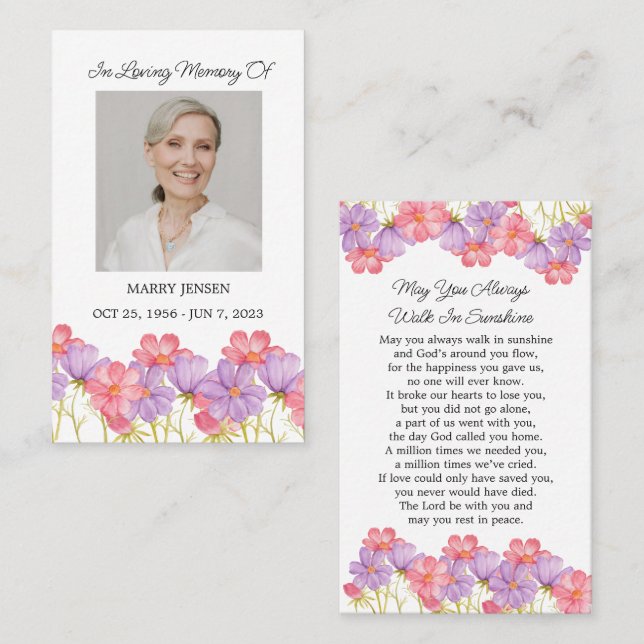 Cosmos Memorial Photo Funeral Prayer Card (Front/Back)