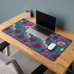 Cosmos mix on blue desk mat