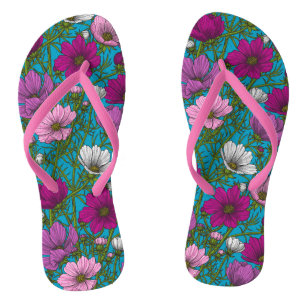 Cosmos mix on blue jandals