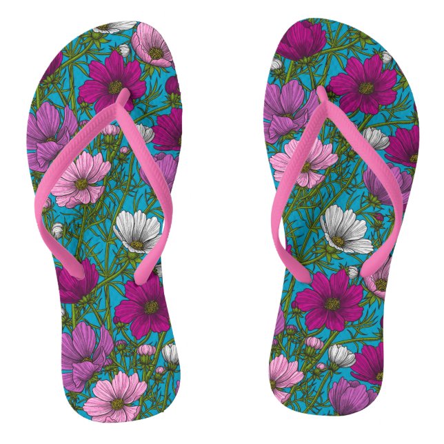Cosmos mix on blue jandals (Footbed)