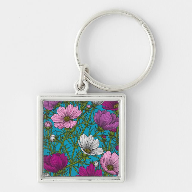 Cosmos mix on blue key ring (Front)