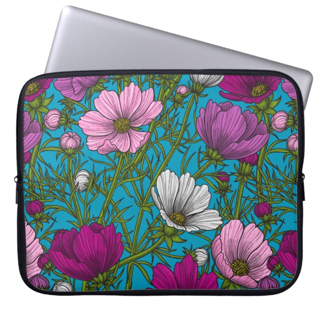 Cosmos mix on blue laptop sleeve (Front)