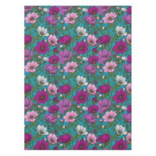 Cosmos mix on blue tablecloth