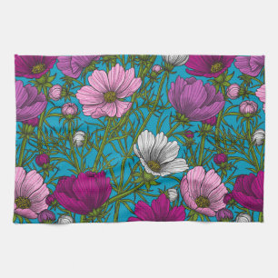 Cosmos mix on blue tea towel