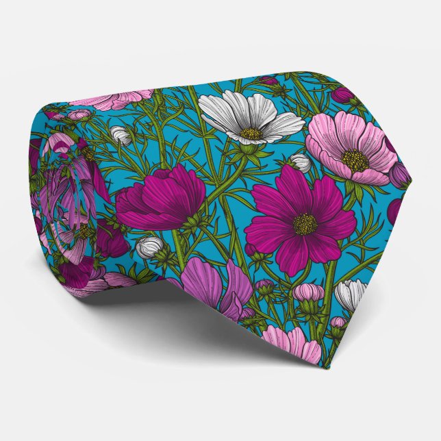 Cosmos mix on blue tie (Rolled)