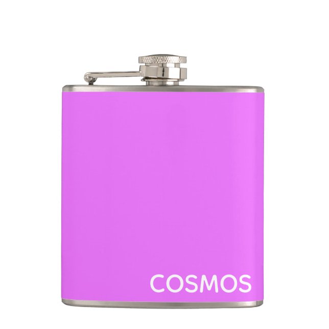 Cosmos purple colour name hip flask (Front)
