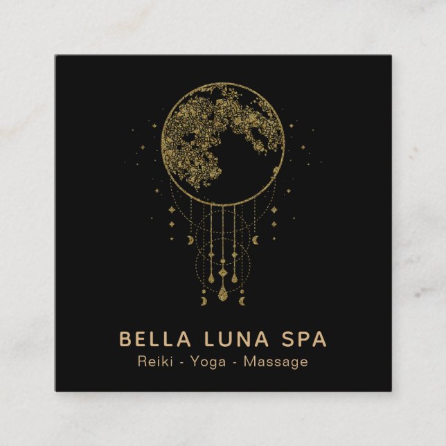 ~ Cosmos Shaman Lunar Gold Moon Square Business Card (Front)