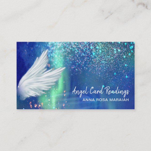 *~* Cosmos Stars Galaxy Angel Wing Blue Universe Business Card (Front)