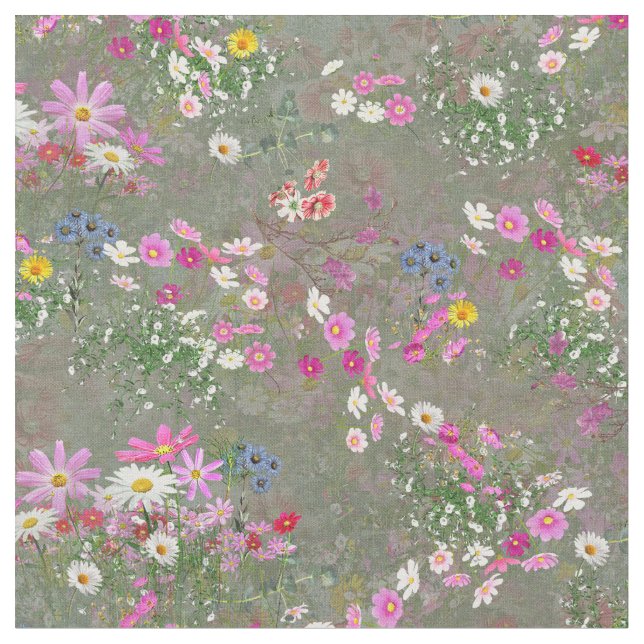 Cosmos Wilderness Wild-Flowers Fabric (Close Up)