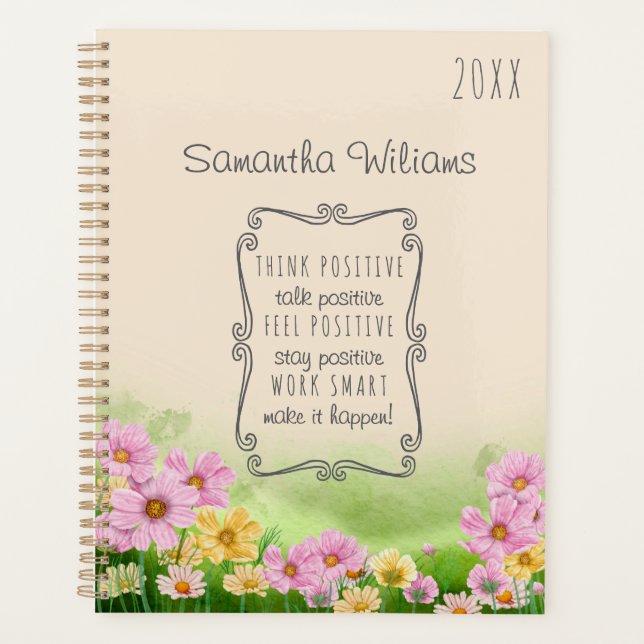 Cosmos Wildflower Positive Affirmation Custom Name Planner (Front)