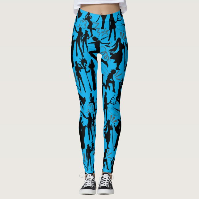 Cosplay Anime actions pattern.w L Blue BG Leggings (Front)