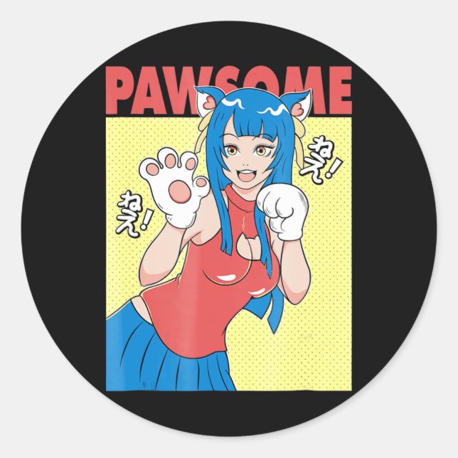Cosplay | Anime Girl Cute Waifu Neko Cosplay Gift Classic Round Sticker (Front)