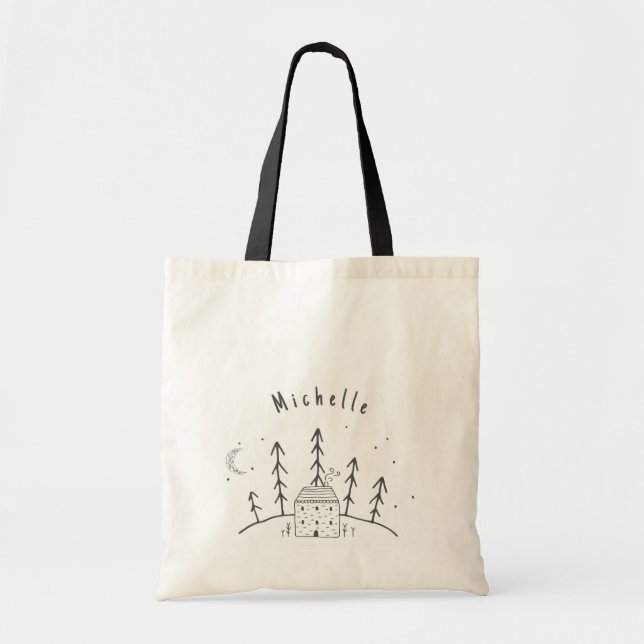 Cost Cabin in the Woods with Name Tote Bag (Front)