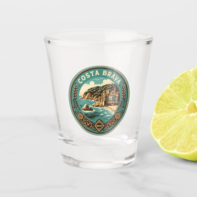 Costa Brava Spain Travel Art Badge Shot Glass (Front)