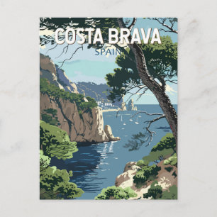 Costa Brava Spain Travel Art Vintage Postcard