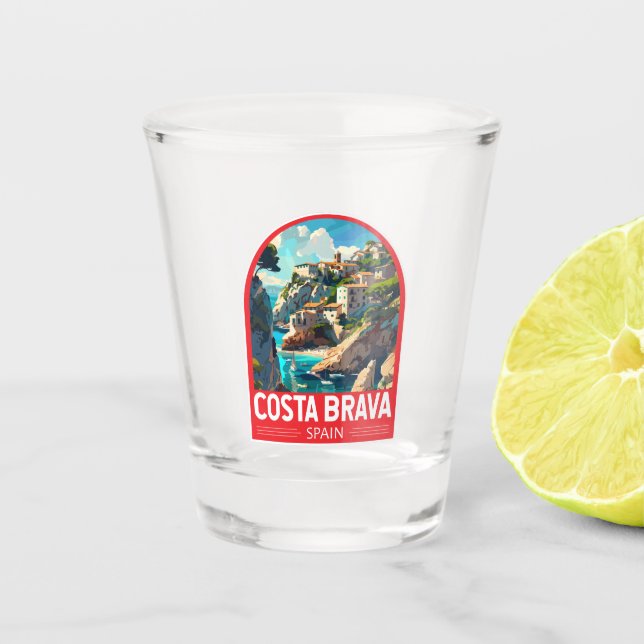 Costa Brava Spain Travel Art Vintage Shot Glass (Front)