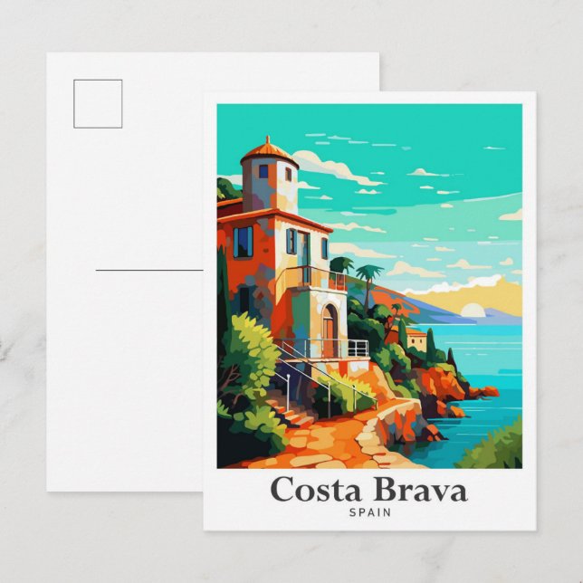 Costa Brava Spain Vintage Travel Portrait  Postcard (Front/Back)