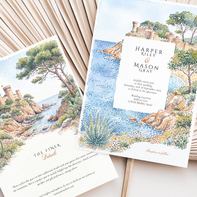 Costa Brava Spain Watercolor Destination Wedding Invitation (Creator Uploaded)