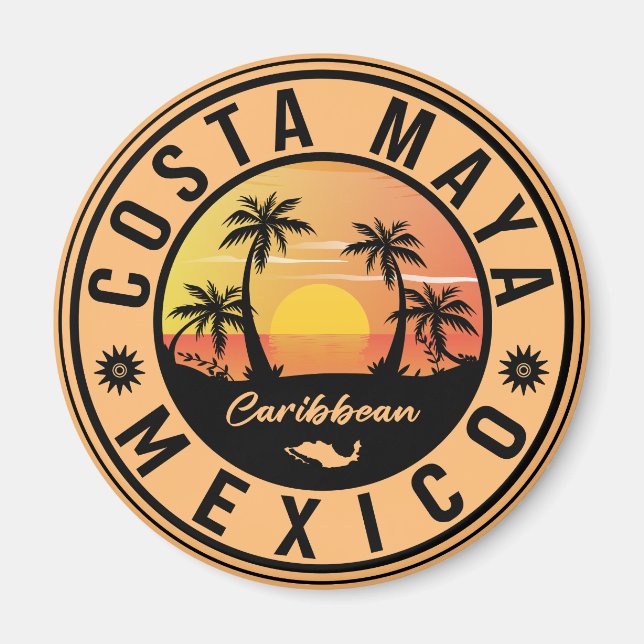 Costa Maya Mexico Retro Sunset Souvenirs Palm Tree Magnet (Front)