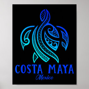 Costa Maya Mexico Sea Turtle Tie Dye Hibiscus Beac Poster