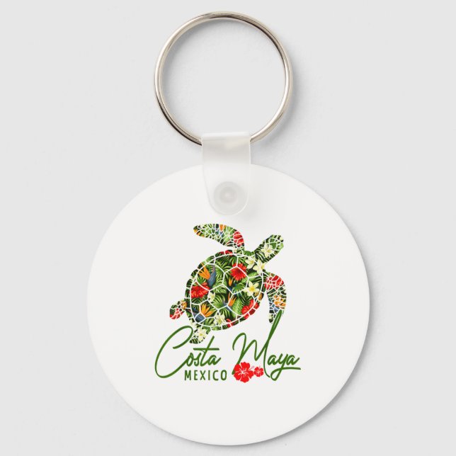 Costa Maya Mexico Sea Turtle Trocal Hibiscus Vacat Key Ring (Front)