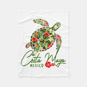 Costa Maya Mexico Sea Turtle Tropical Hibiscus Vac Fleece Blanket
