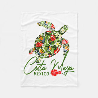 Costa Maya Mexico Sea Turtle Tropical Hibiscus Vac Fleece Blanket