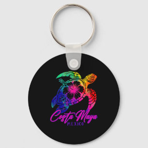 Costa Maya Mexico Tie Dye Sea Turtle Hibiscus Beac Key Ring