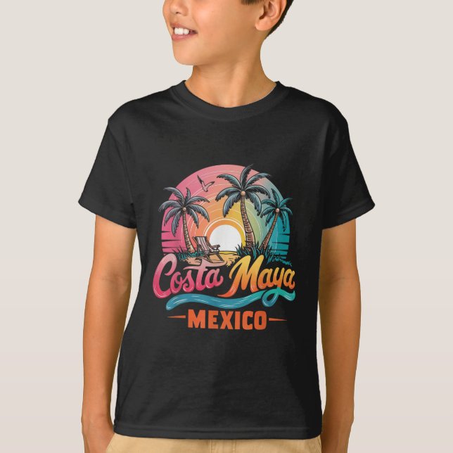 Costa Maya Mexico Tropical Sunset Beach Souvenir V T-Shirt (Front)