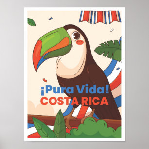 Costa Rica Art Vintage Travel Illustration Poster