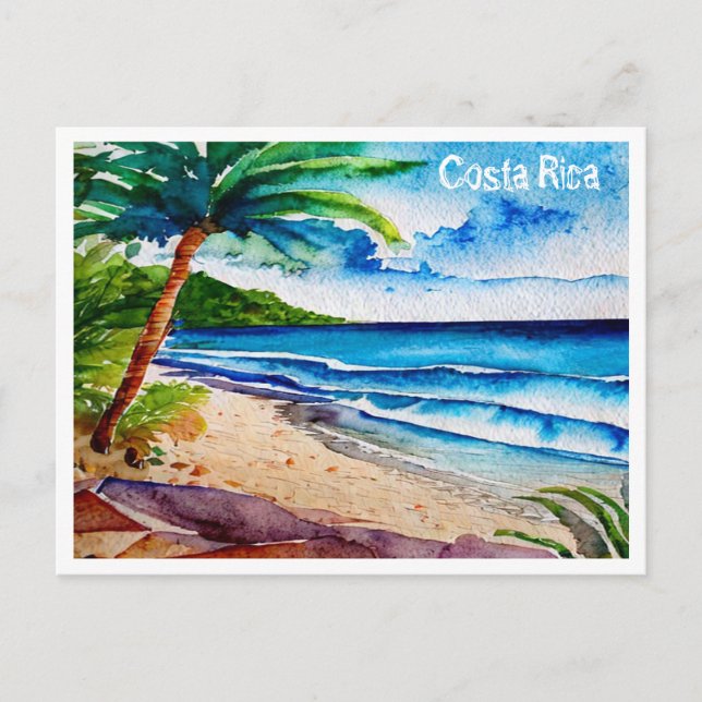 Costa Rica Beach Pura Vida Watercolor Painting Holiday Postcard (Front)