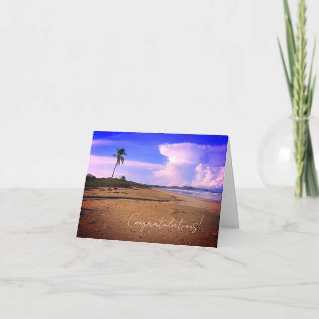 Costa Rica Beach w Tree Congratulations Note Card (Front)