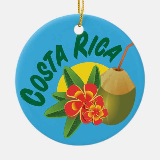 Costa Rica bright colours with hibiscus and coconu Ceramic Tree Decoration (Front)