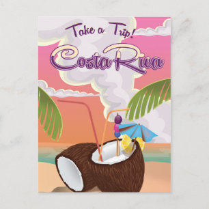 costa Rica Cartoon travel poster. Postcard