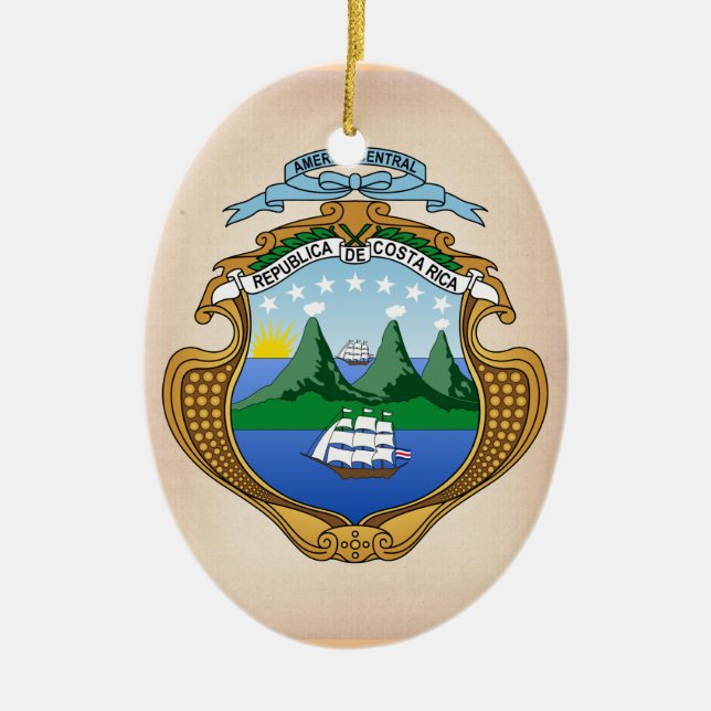 Costa Rica Coat of Arms Ceramic Tree Decoration (Front)