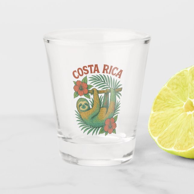 Costa Rica Colourful Tropical Sloth  Shot Glass (Front)