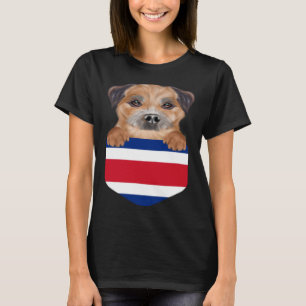 Costa Rica Flag Border Terrier Dog In Pocket T-Shirt