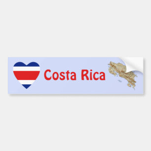 Costa Rica Flag Heart + Map Bumper Sticker