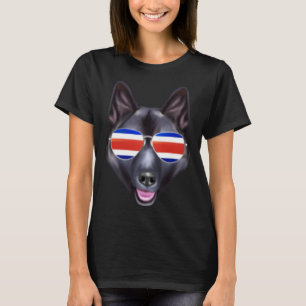 Costa Rica Flag Norwegian Elkhound Dog Tico Pocket T-Shirt