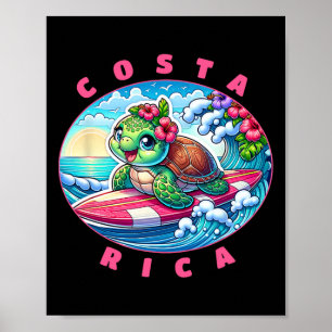 Costa Rica Girls Cute Surfing Sea Turtle Poster