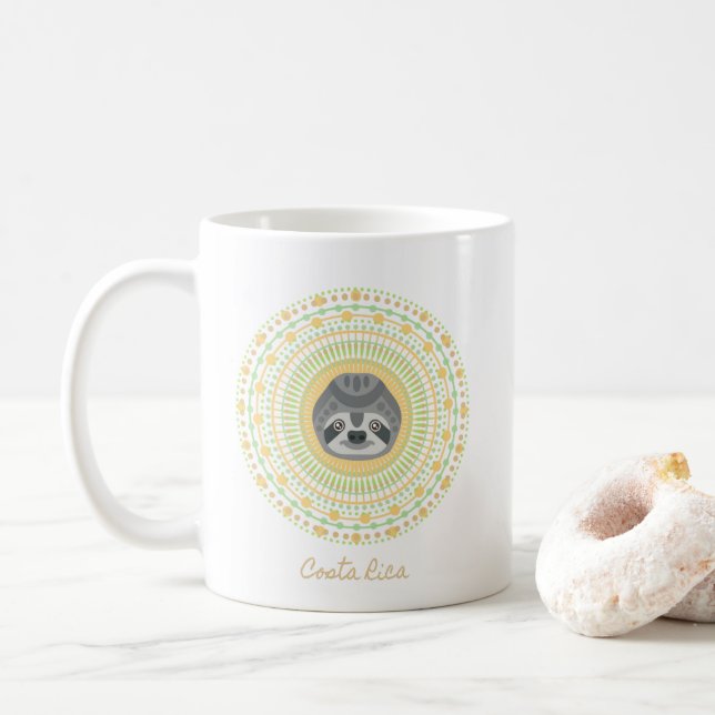 Costa Rica Gold Mandala Sloth Coffee Coffee Mug (With Donut)