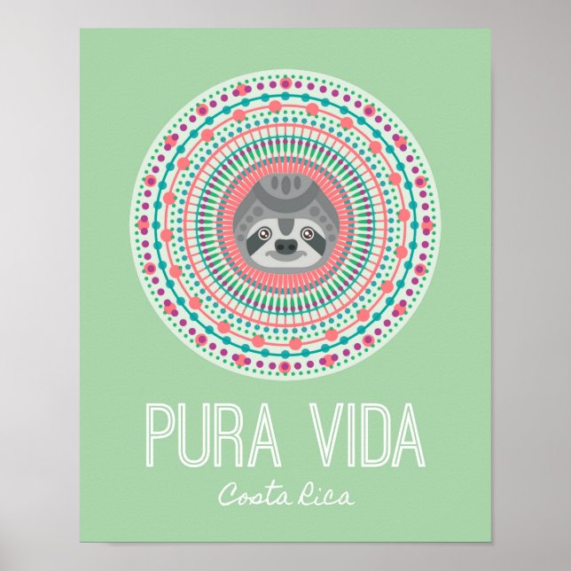 Costa Rica Green Sloth Mandala Art Print (Front)