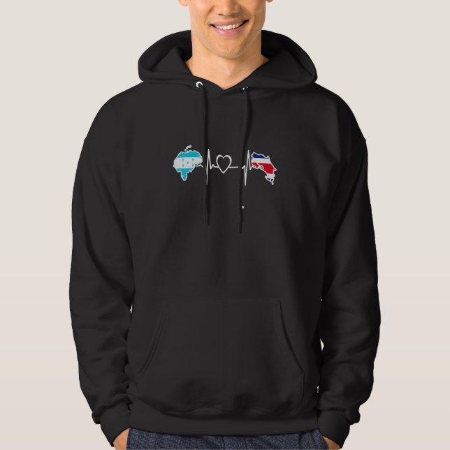 Costa Rica Honduras Flag Heartbeat Mixed Heritage Hoodie (Front)