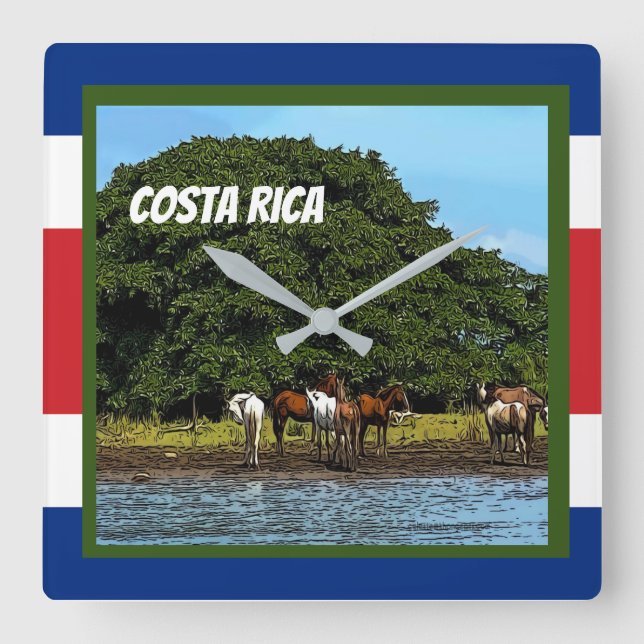 Costa Rica - Horses by the Water Square Wall Clock (Front)