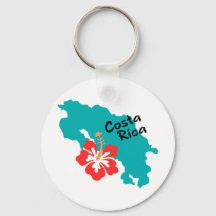 Costa Rica map outline with hibiscus flower Key Ring