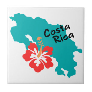 Costa Rica map outline with hibiscus flower Tile