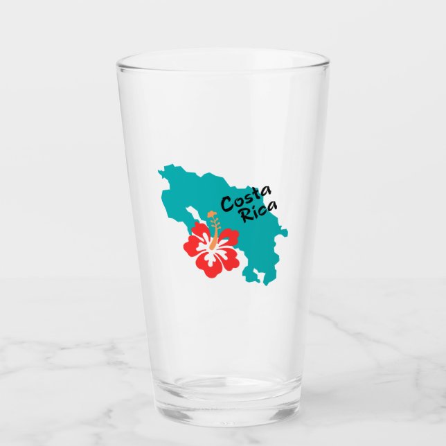 Costa Rica map outline with hibiscus in colour Glass (Front)