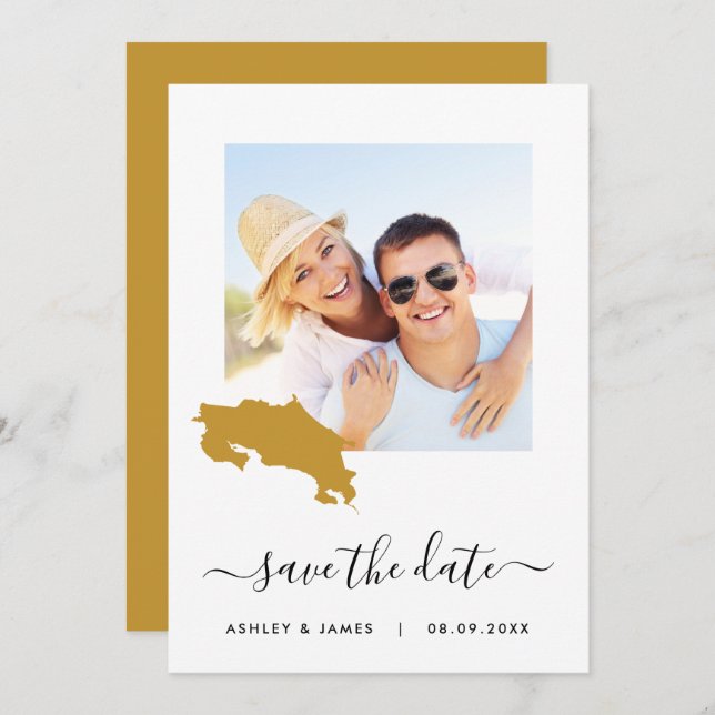 Costa Rica Map Photo Wedding Save the Date Card (Front/Back)